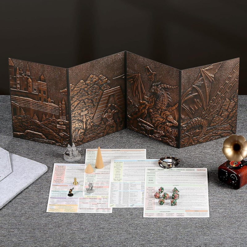 DNDND DM Screen 3D Faux-Leather Embossed Dragon with Four-Panel Pockets, DND Master Screen with Gorgeous Gift Flet Case for D&D Dungeons and Dragon Tabletop Game (Copper) - Image 3